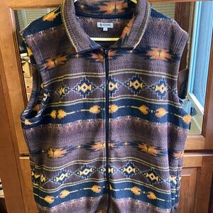 Brown and Orange Aztec Zip Up XL Cozy Sweater Vest Fall Hunting Camping